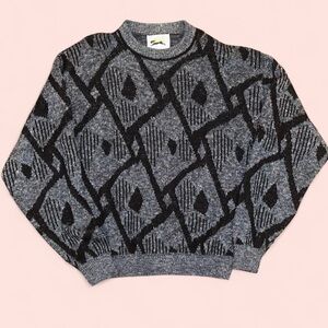 Le Tigre Black and Gray Patterned Crewneck Sweater